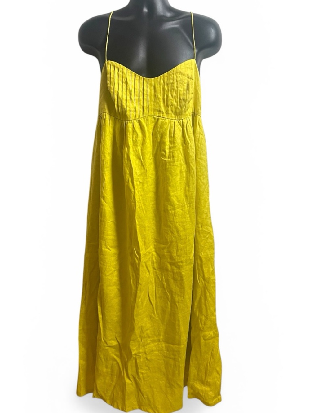 Anthro Maeve Yellow Linen Maxi Dress XL Tie Back Pockets Summer - Picture 6 of 9